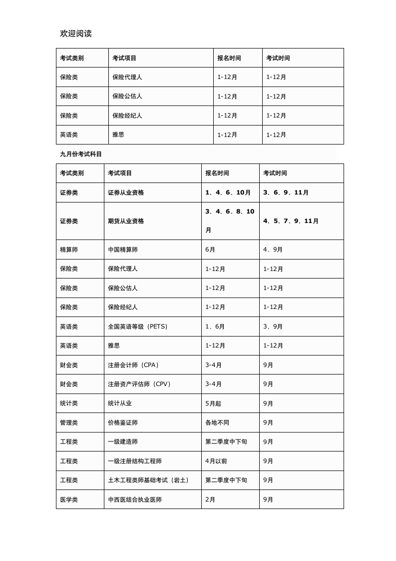 每年各种职业资格考试报名时间及考试时间表格模板94921360第6页