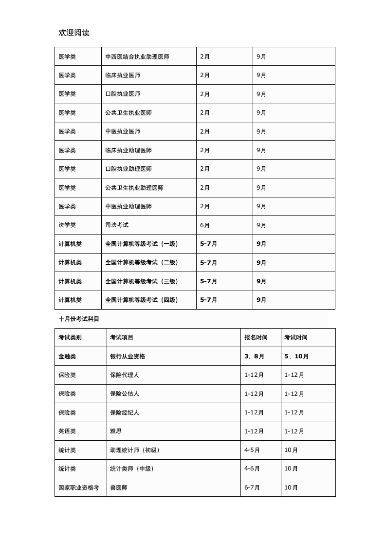 每年各种职业资格考试报名时间及考试时间表格模板94921360第7页