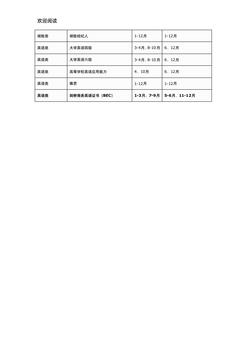 每年各种职业资格考试报名时间及考试时间表格模板94921360第10页