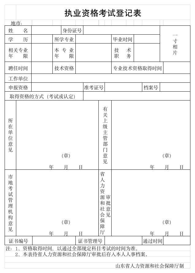 执业资格考试登记表第1页