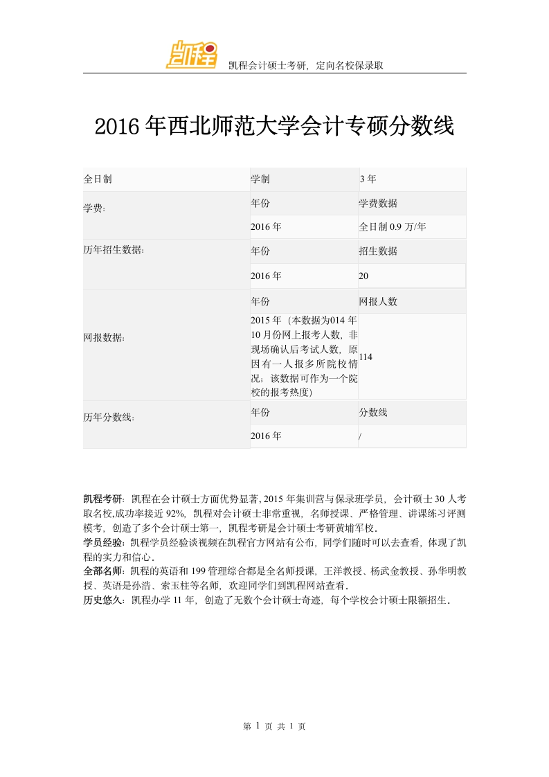 2016年西北师范大学会计专硕分数线第1页