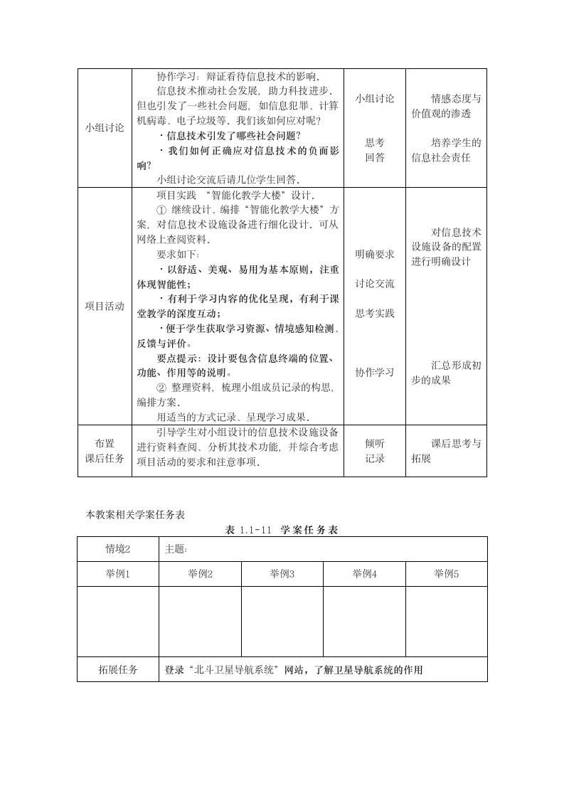 中图人教版（2019）信息技术必修二 1.1.4+1.1.5 信息技术与社会应用（2课时）教案+学案任务表.doc第3页