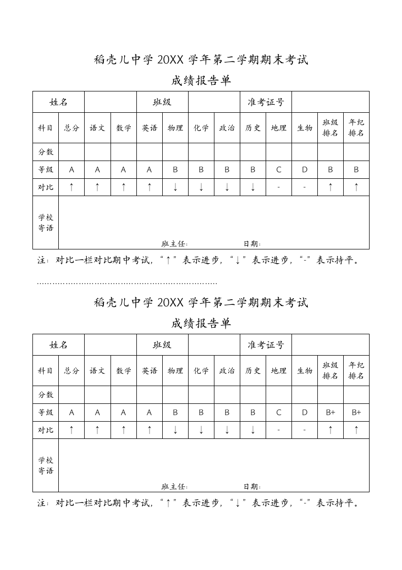 中学生期末成绩单.docx第1页