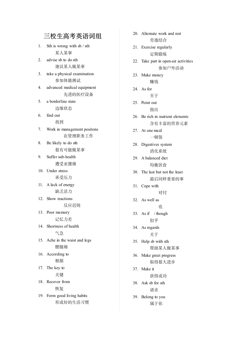 三校生高考英语词组第1页