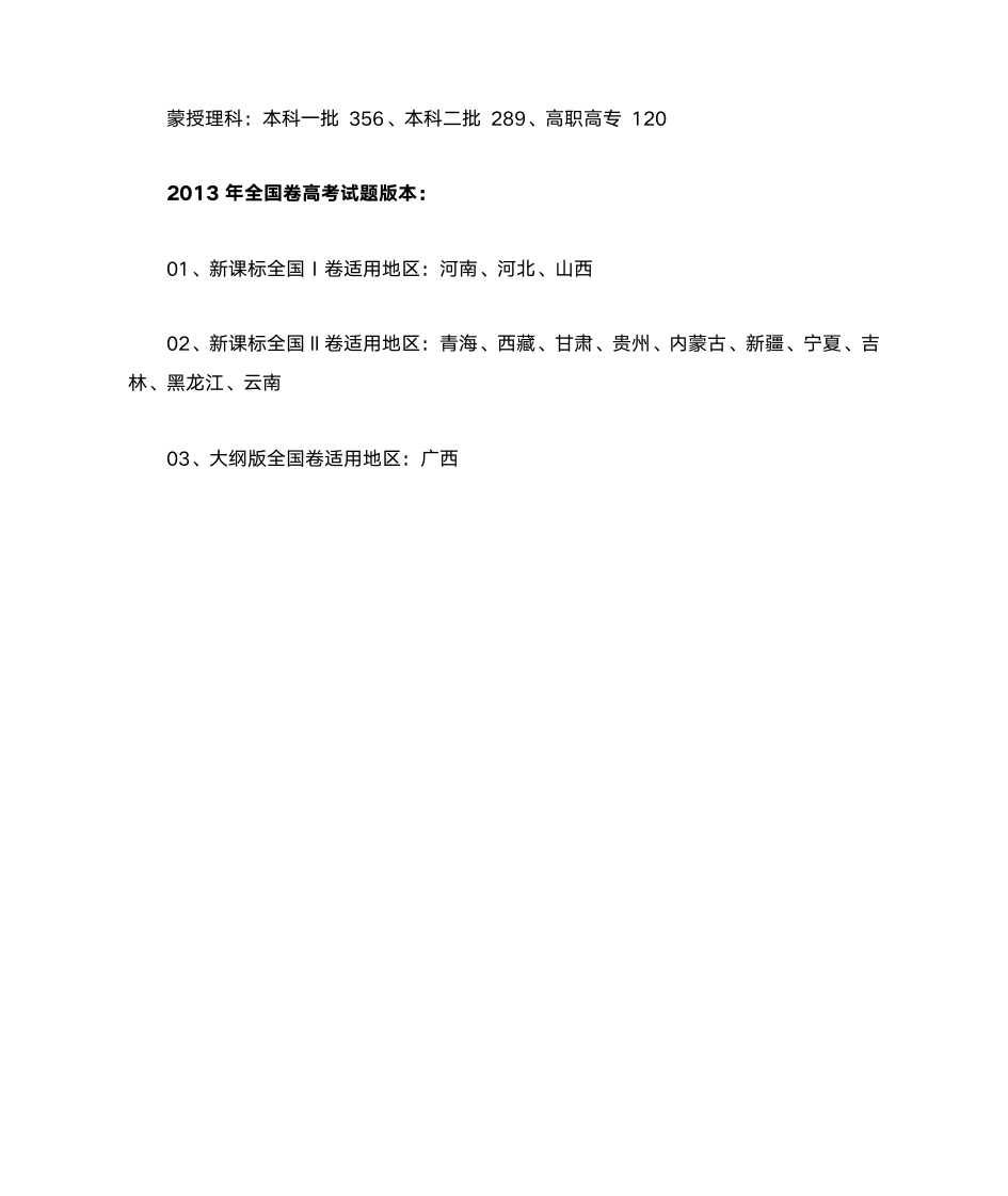 2013年高考使用“新课标全国卷”省份(分数线数据对比)第4页