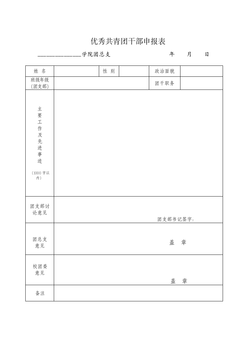 云南国土资源职业学院 优秀共青团员申报表相应六个表第2页