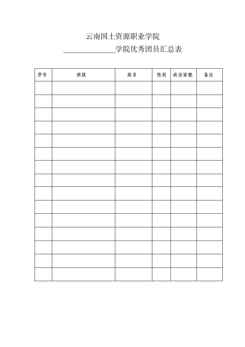 云南国土资源职业学院 优秀共青团员申报表相应六个表第3页