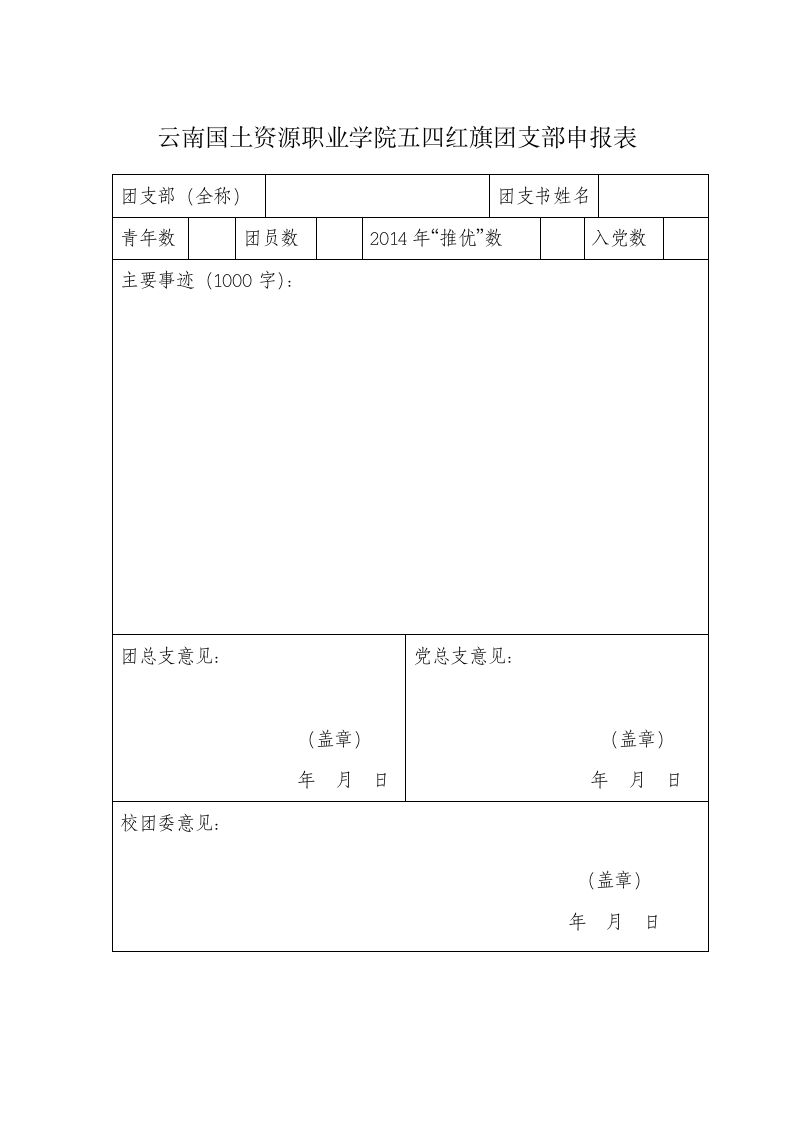 云南国土资源职业学院 优秀共青团员申报表相应六个表第5页