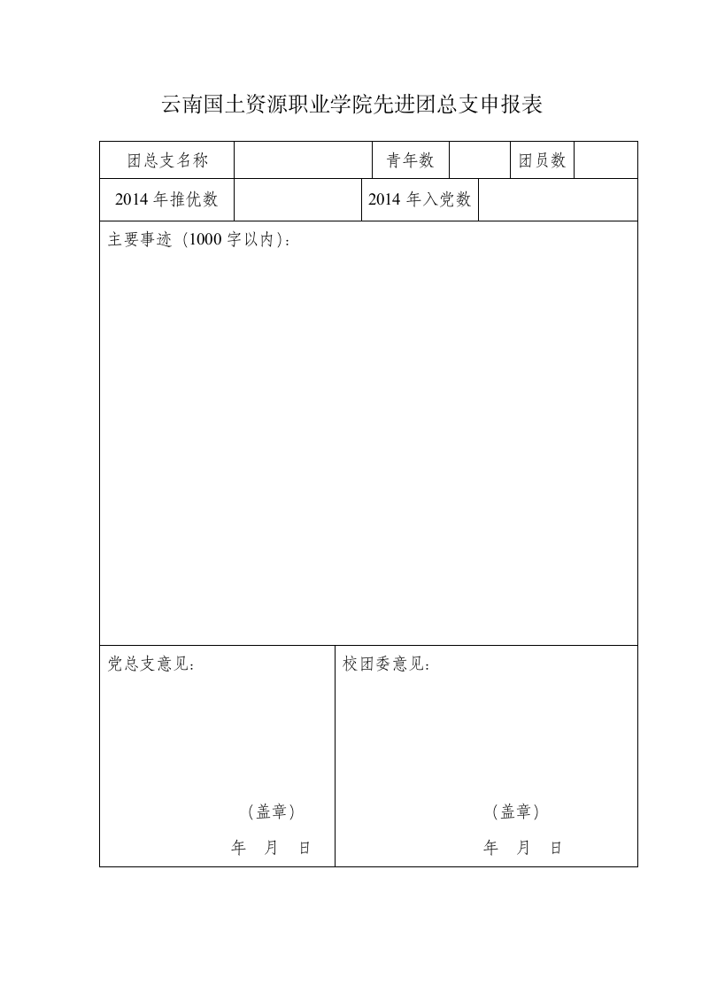 云南国土资源职业学院 优秀共青团员申报表相应六个表第6页