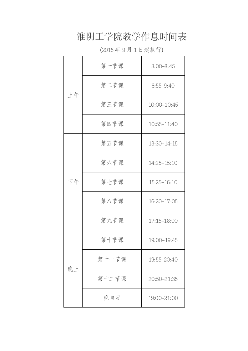 淮阴工学院教学作息时间表第1页