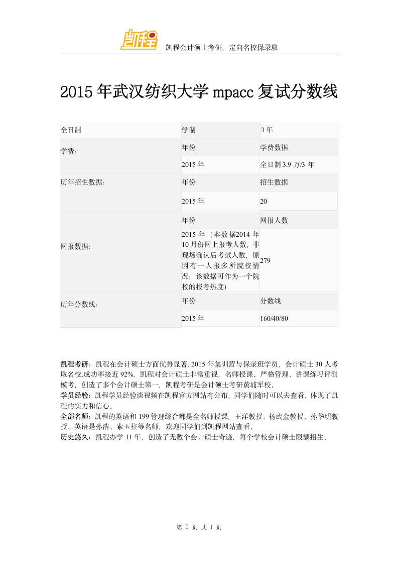 2015年武汉纺织大学mpacc复试分数线第1页