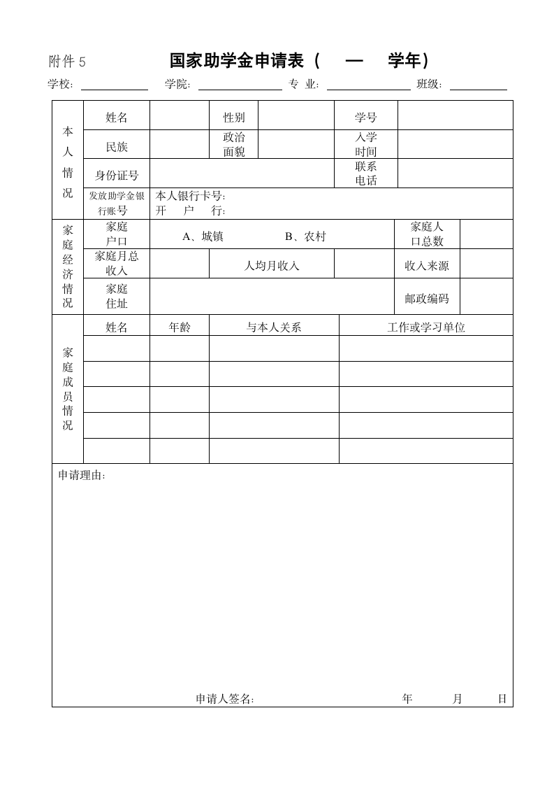 桂林理工大学国家助学金申请表第1页