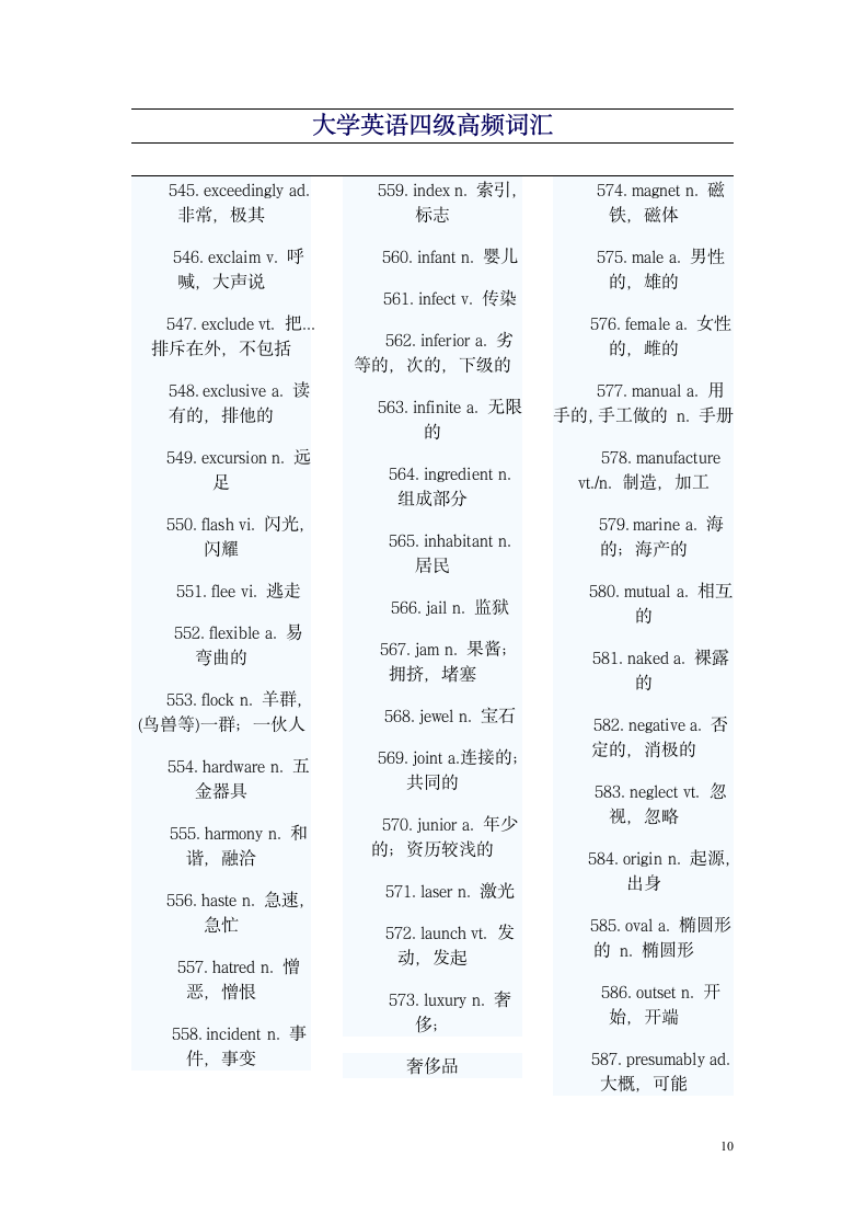 大学英语四级八百个高频词汇.doc第10页