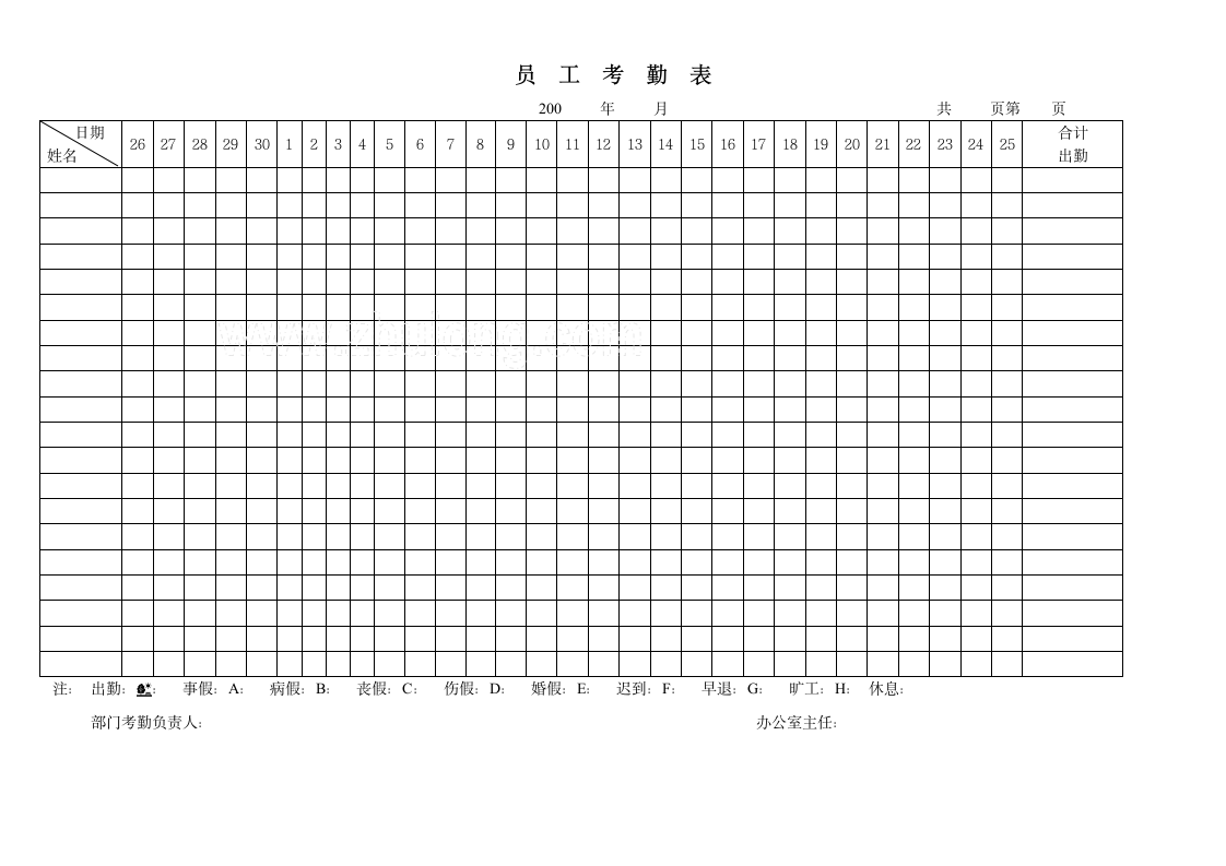 人事管理之员工考勤表.docx第1页