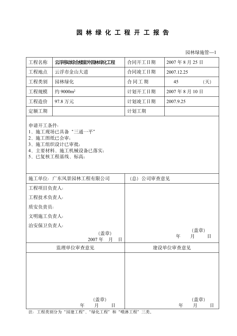 园林绿化工程开工报告.doc