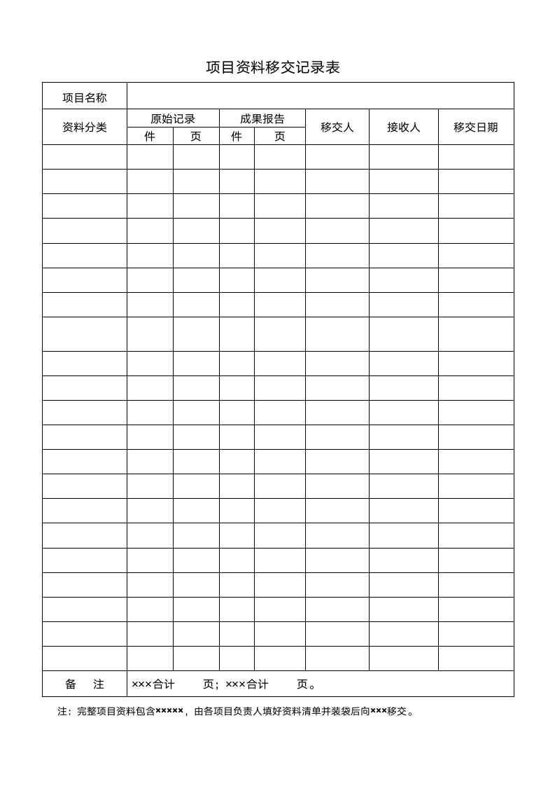 项目资料移交记录表.wps第1页