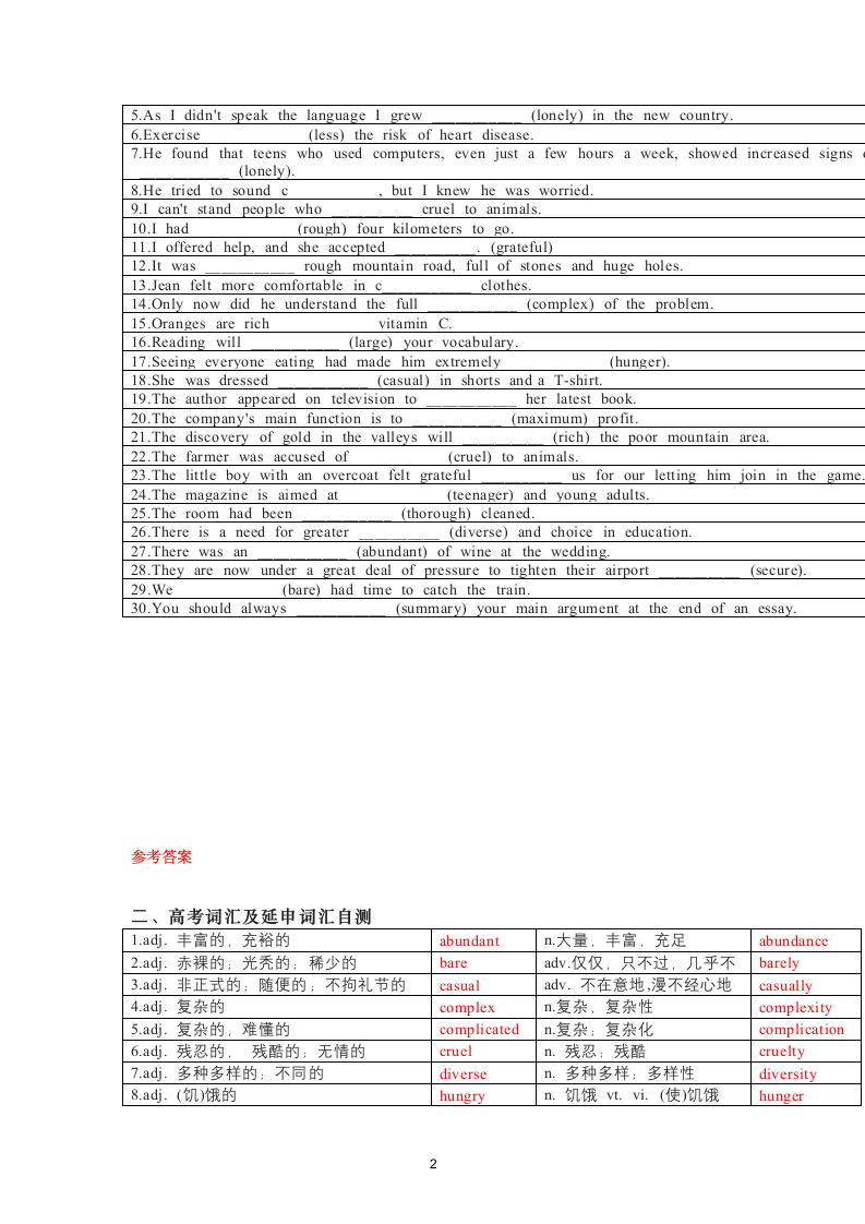 2023届高考词汇及延伸词汇自测及语法填空练习（1）.doc第2页