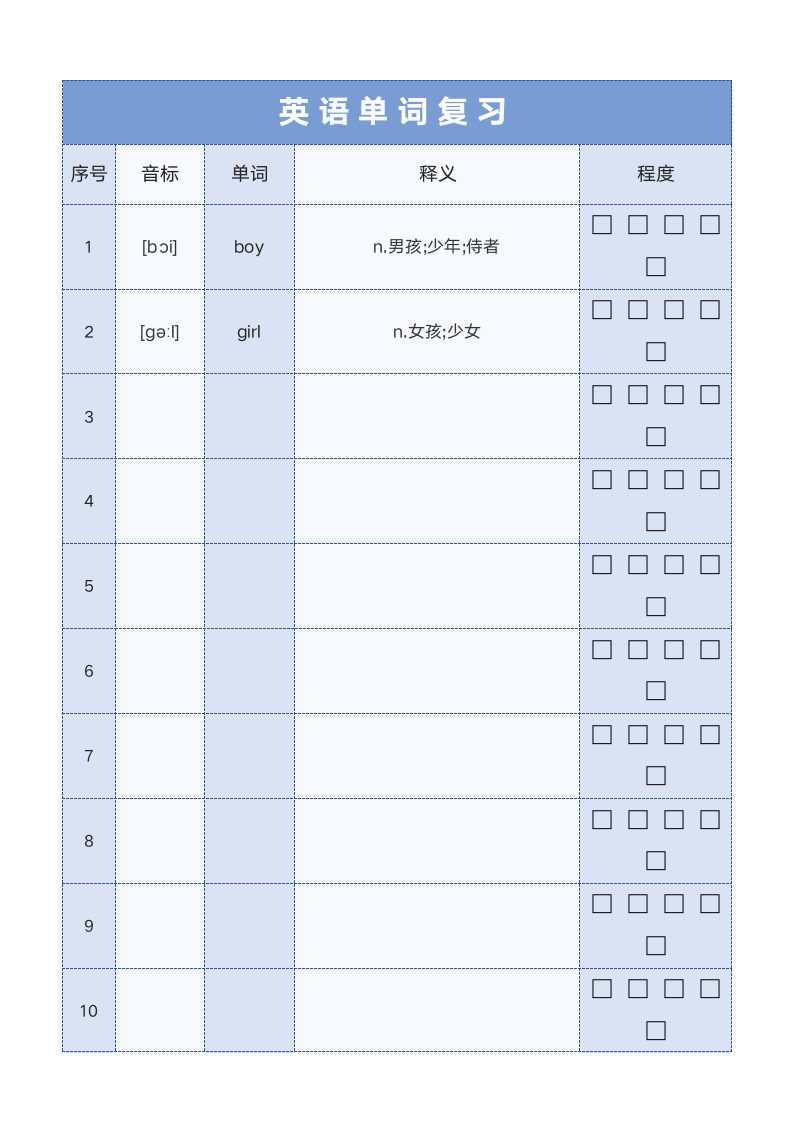 英语单词复习单词学习计划.docx第1页