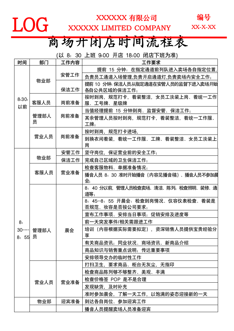 商场开闭店时间流程表.docx第1页