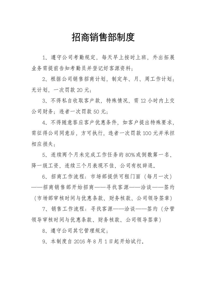 XX置业公司招商销售部管理、考核制度及所属职员职责.docx