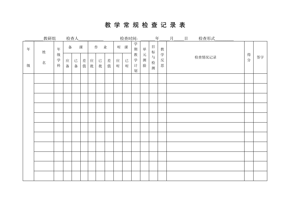 教学常规检查记录表.doc