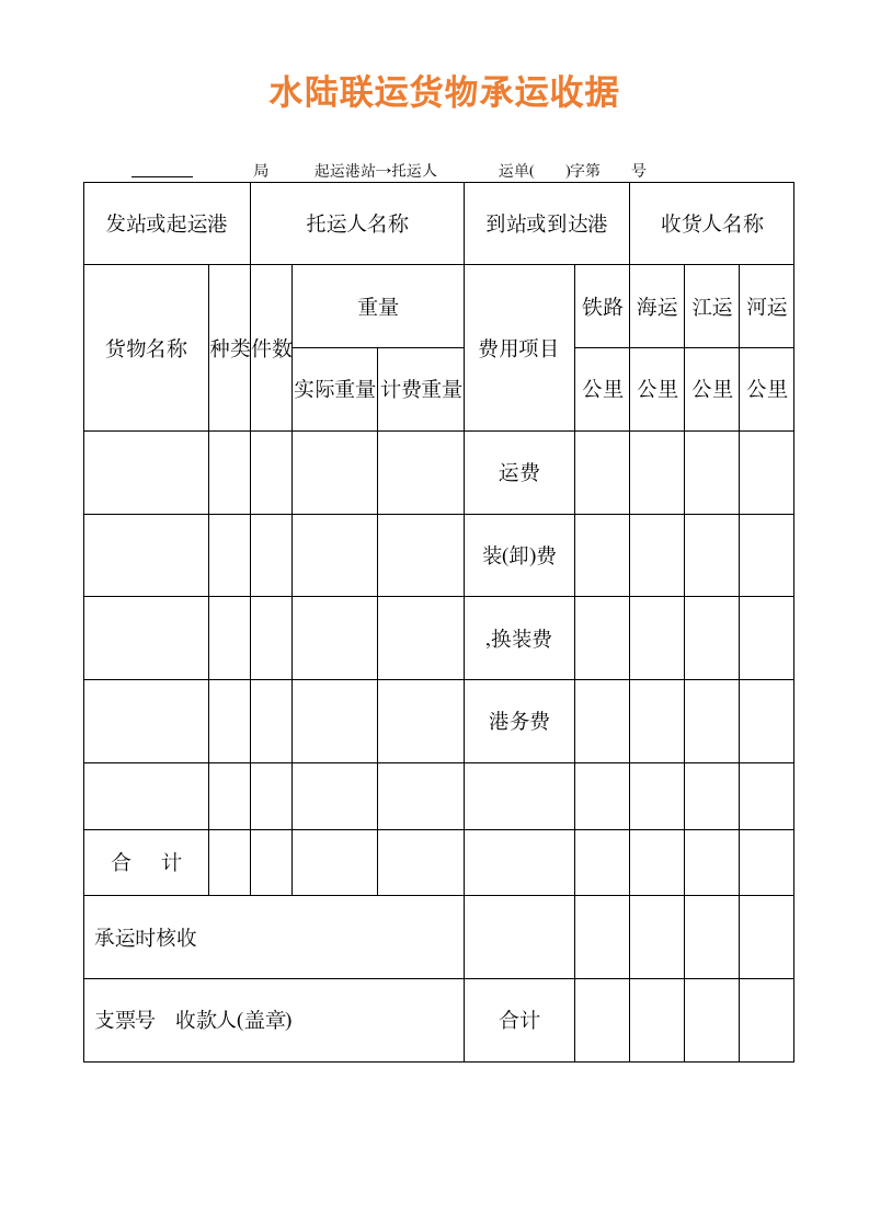 水陆联运货物承运收据示范文本.doc第1页