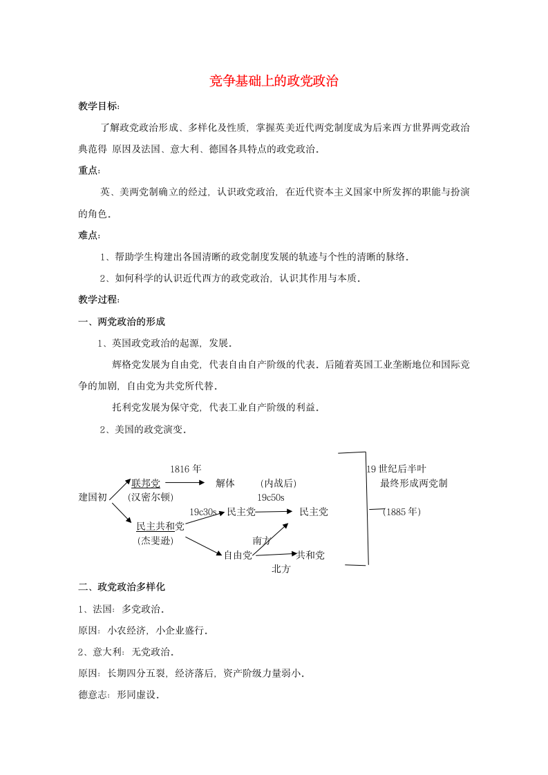 二 竞争基础上的政党政治 教学设计.doc