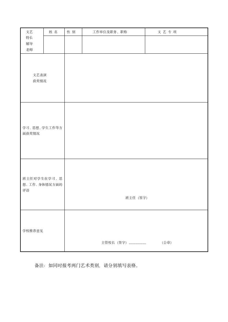 北京科技大学天津学院2010年艺术特长生报名表第2页