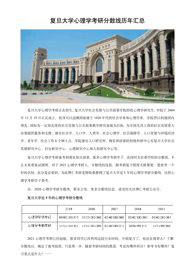 复旦大学心理学考研分数线第1页