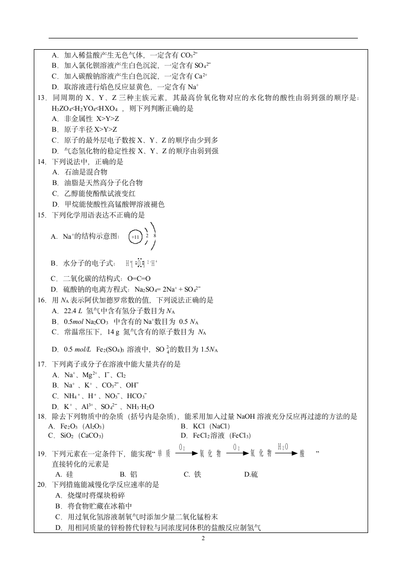 江苏小高考化学模拟试题1第2页