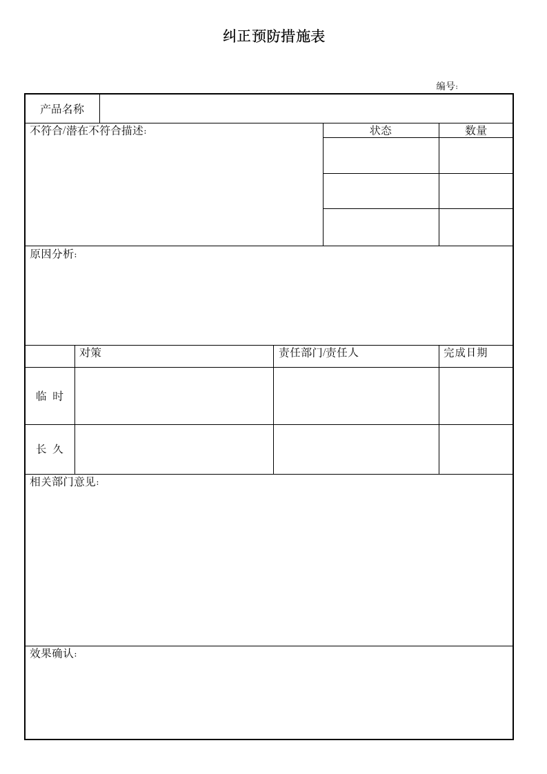 纠正预防措施表.wpt第1页