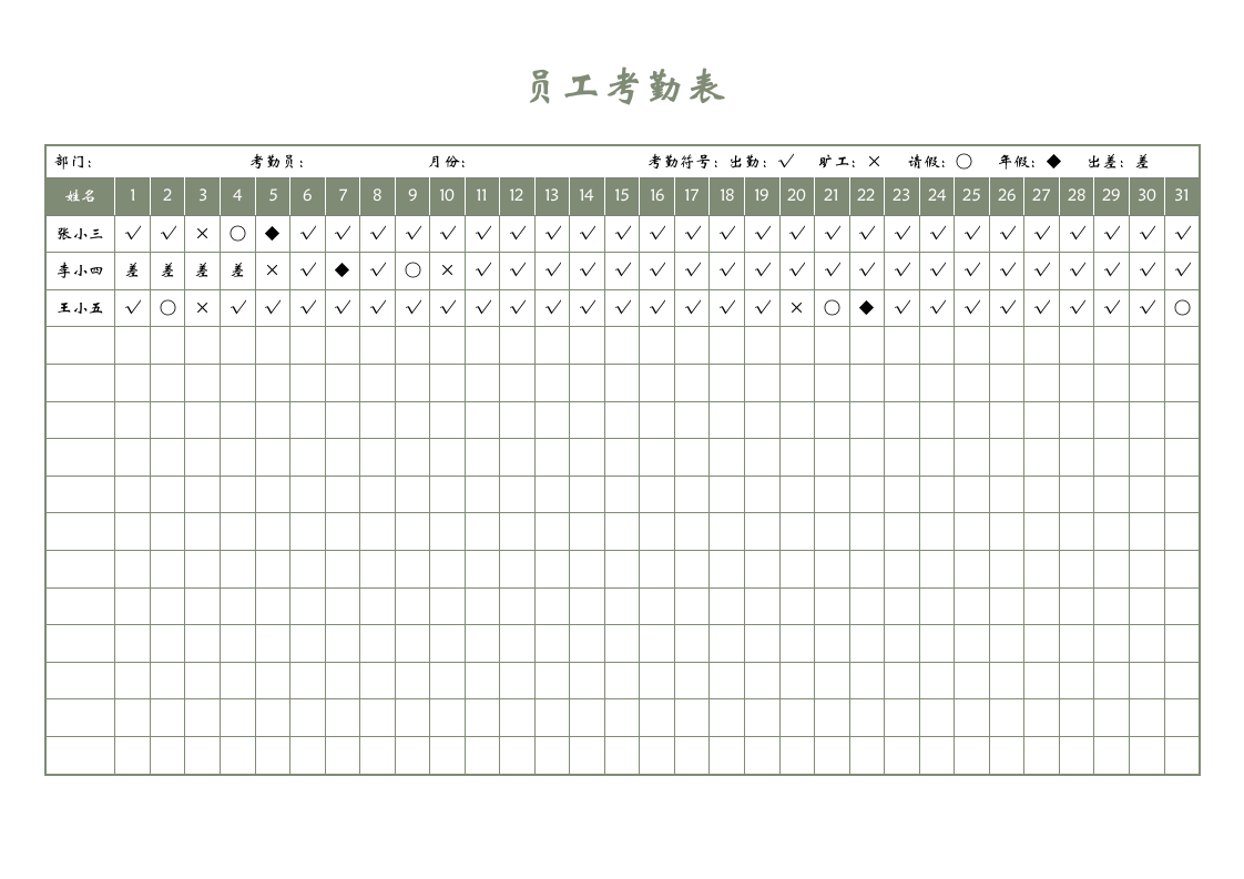 绩效考核-员工考勤表.docx第1页