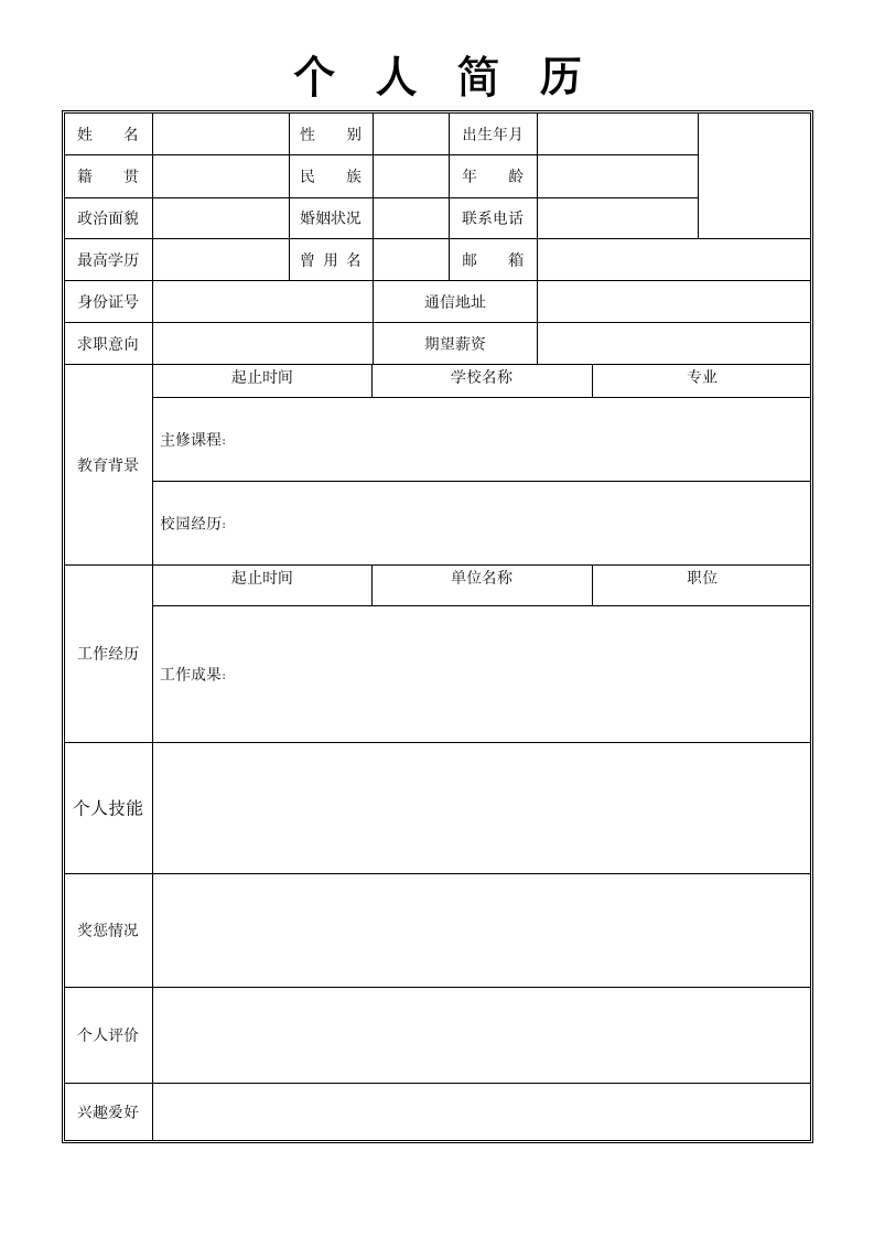 表格型个人简历.docx第1页