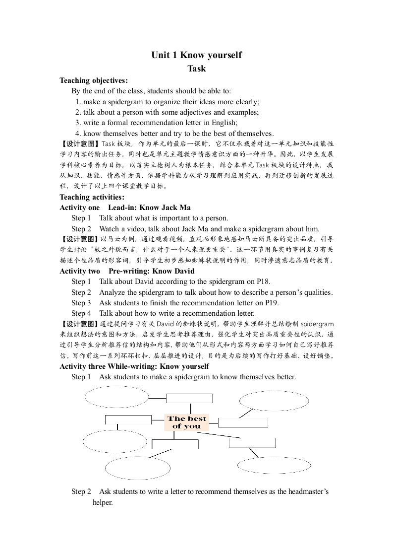 Unit 1 Know yourself  Task A formal recommendation 教案.doc第1页