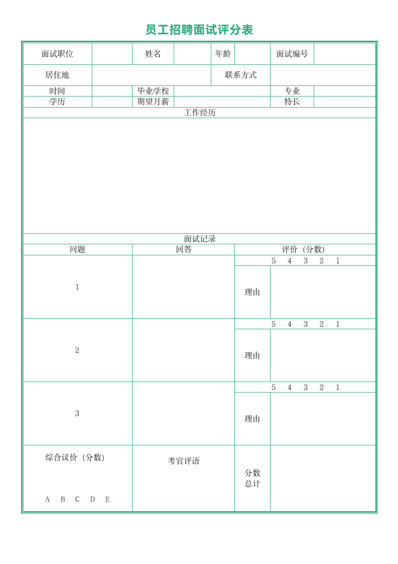 招聘面试评分记录表.doc