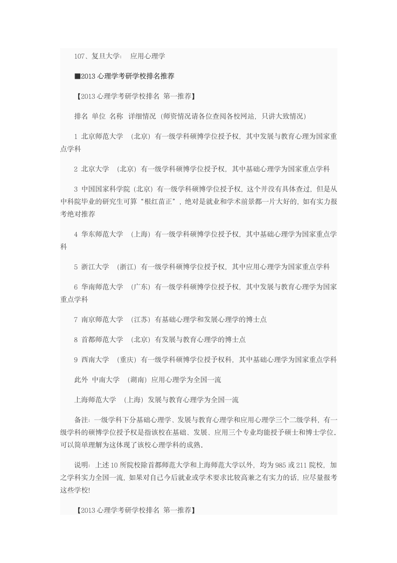 2013心理学考研学校排名第7页