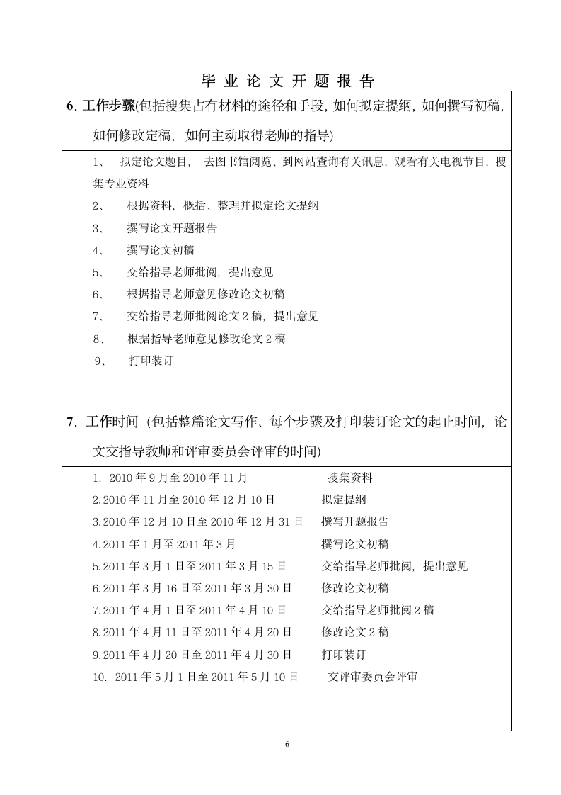 吉林艺术学院开题报告表第6页