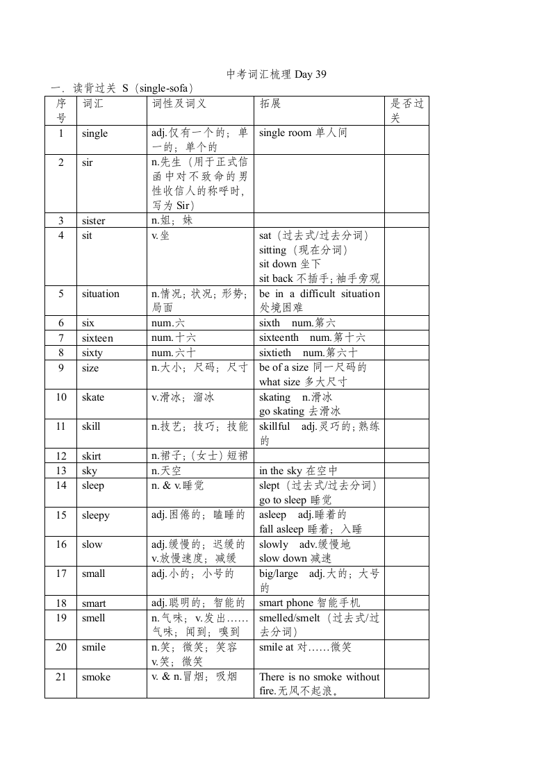 2023年人教版中考英语课表词汇梳理自测39 (含答案).doc