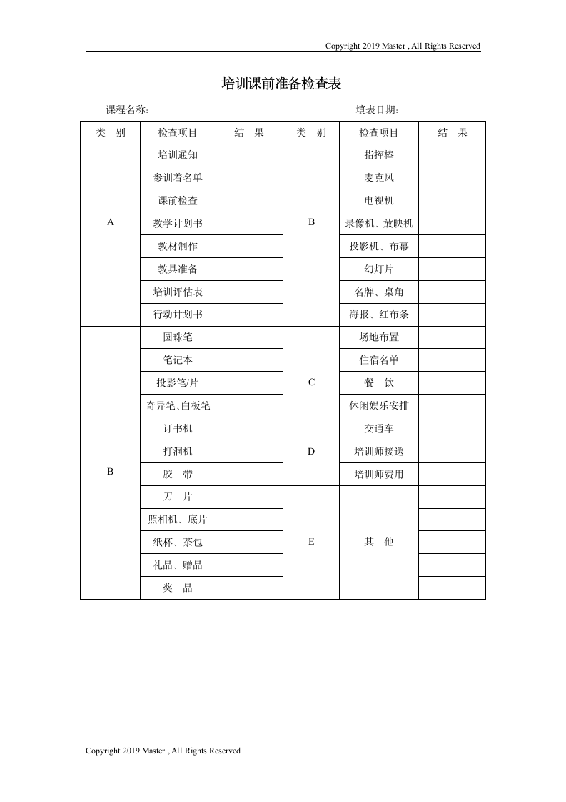 培训课前准备检查表.doc