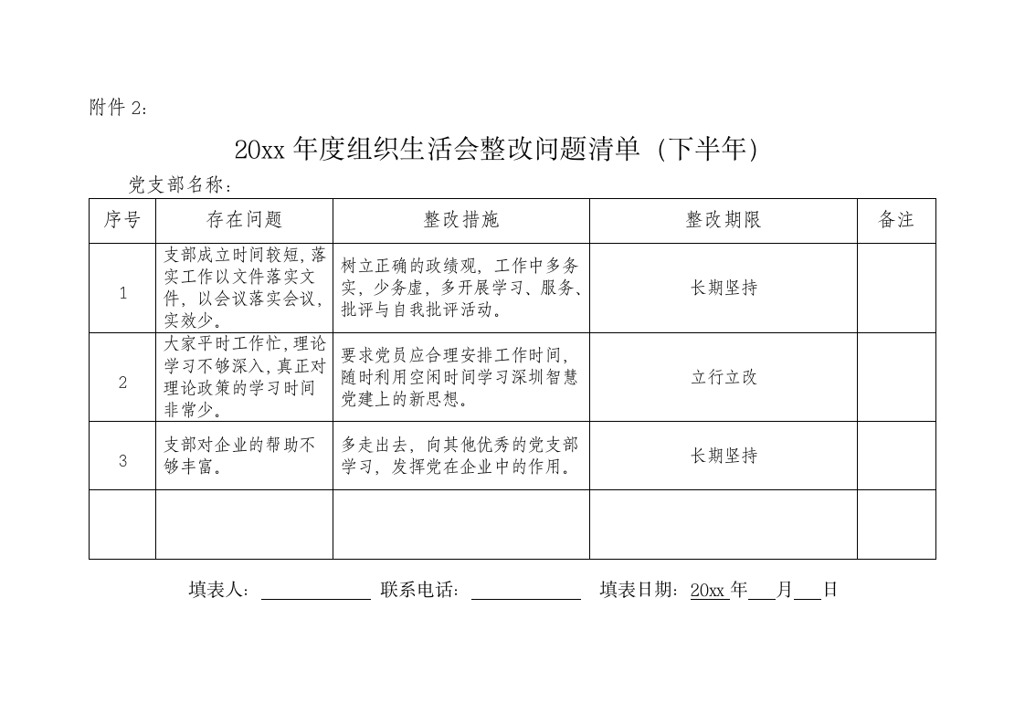 党支部组织生活会整改清单状况表.docx第2页