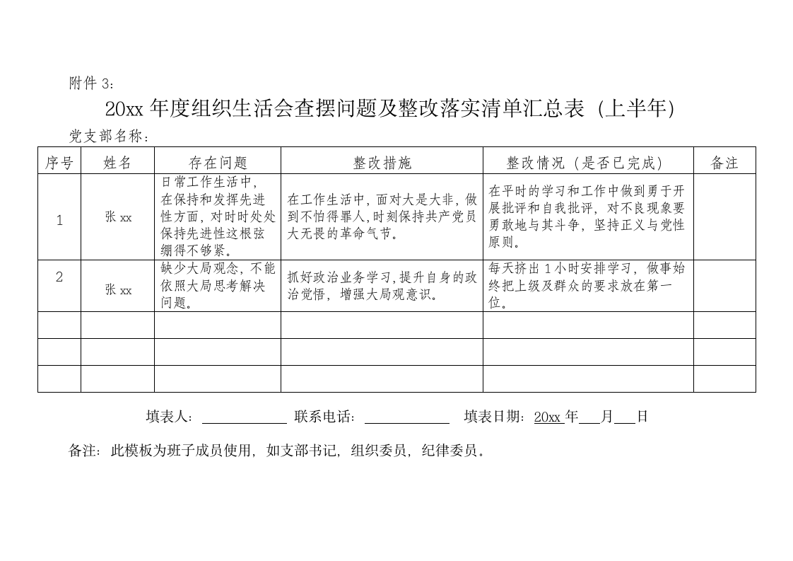 党支部组织生活会整改清单状况表.docx第3页