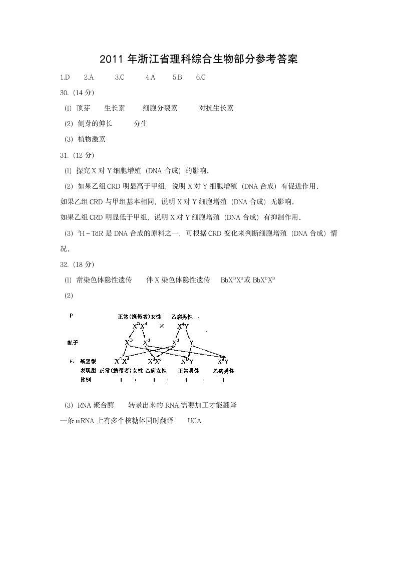 2011浙江省高考理综生物部分第4页