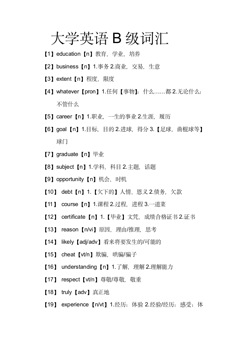 大学英语B级考试词汇第1页