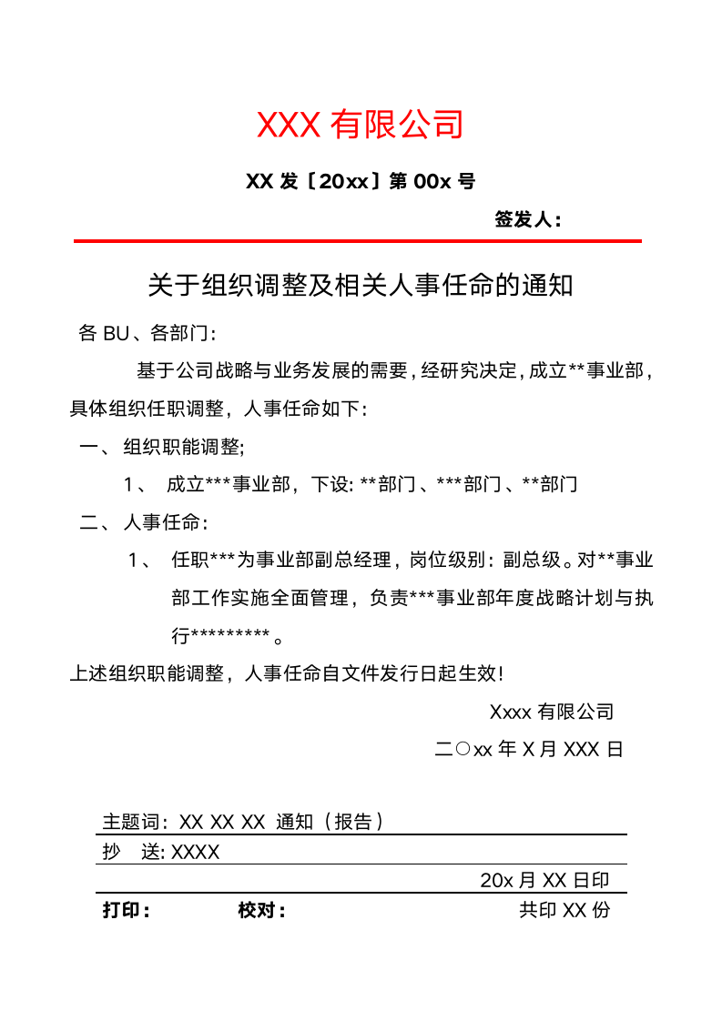 公司组织架构人事任命文件模板.docx