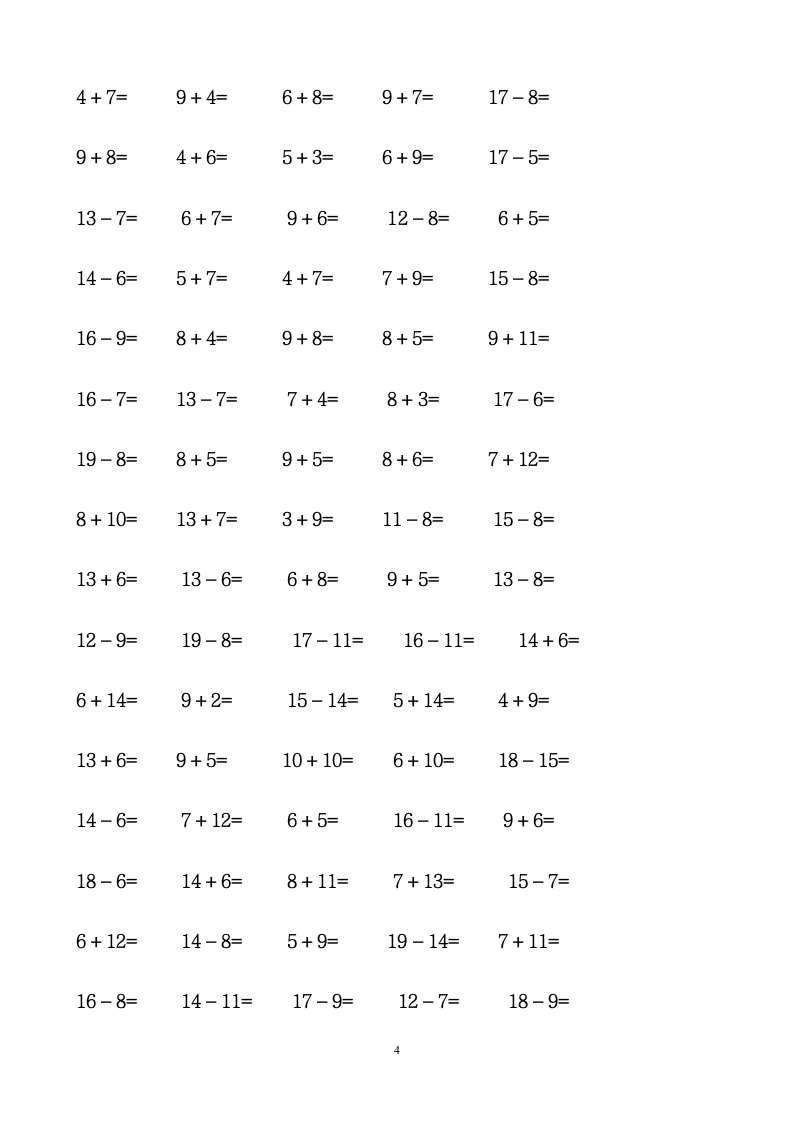 幼儿园数学测试口算练习题.doc第4页