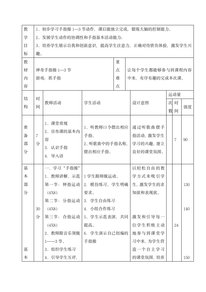 二年级体育 手指操 教案  全国通用.doc第2页