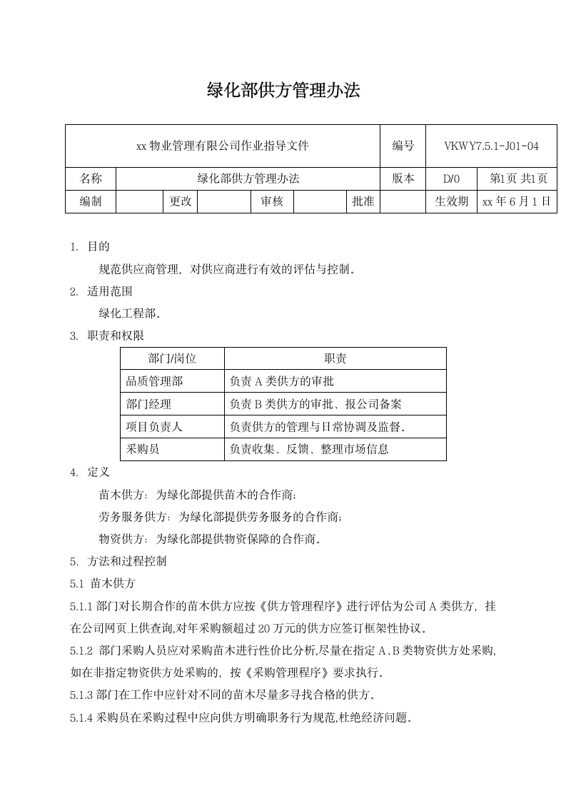 绿化部供方管理办法.docx