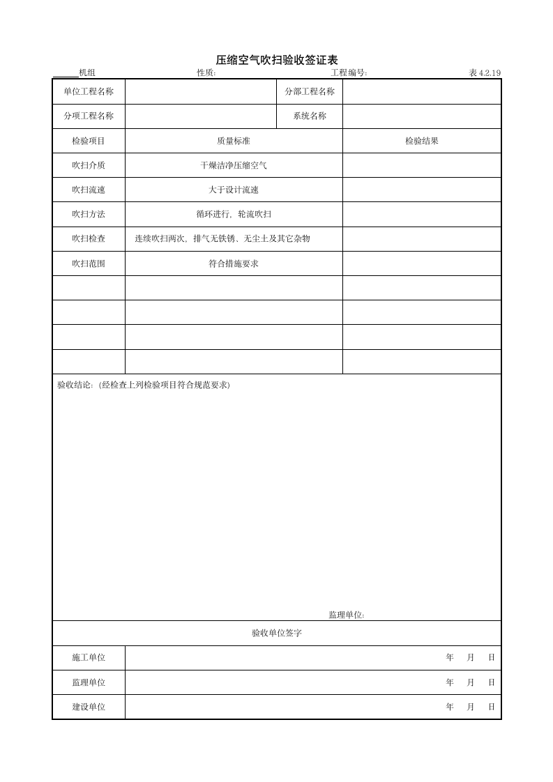 压缩空气吹扫验收签证表.doc