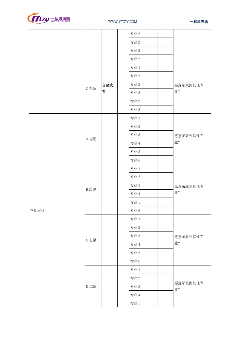 2014年陕西高考志愿填报表(样表参考)第3页