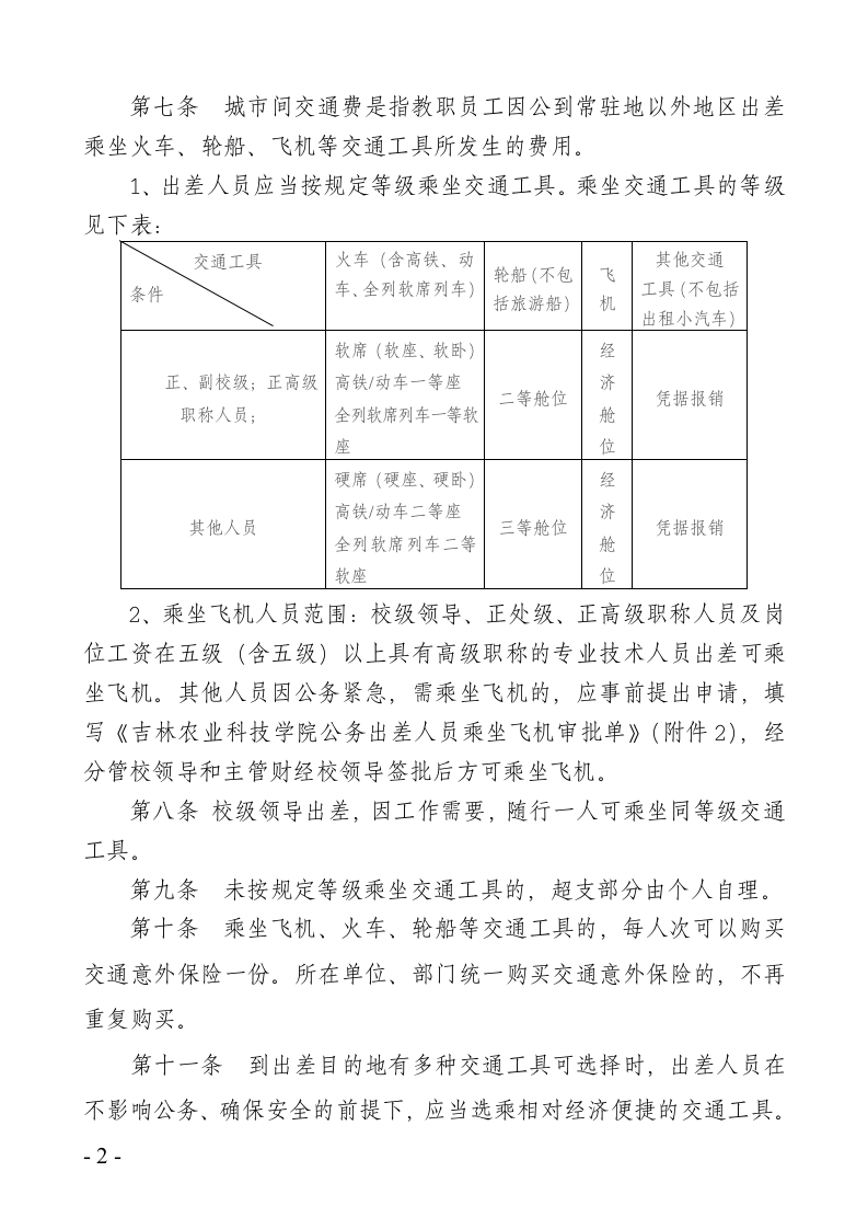 吉林农业科技学院差旅费管理办法第2页